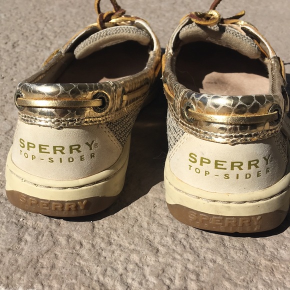 $95 gold leather Snake print Sperry Topsider 5 - Picture 3 of 6